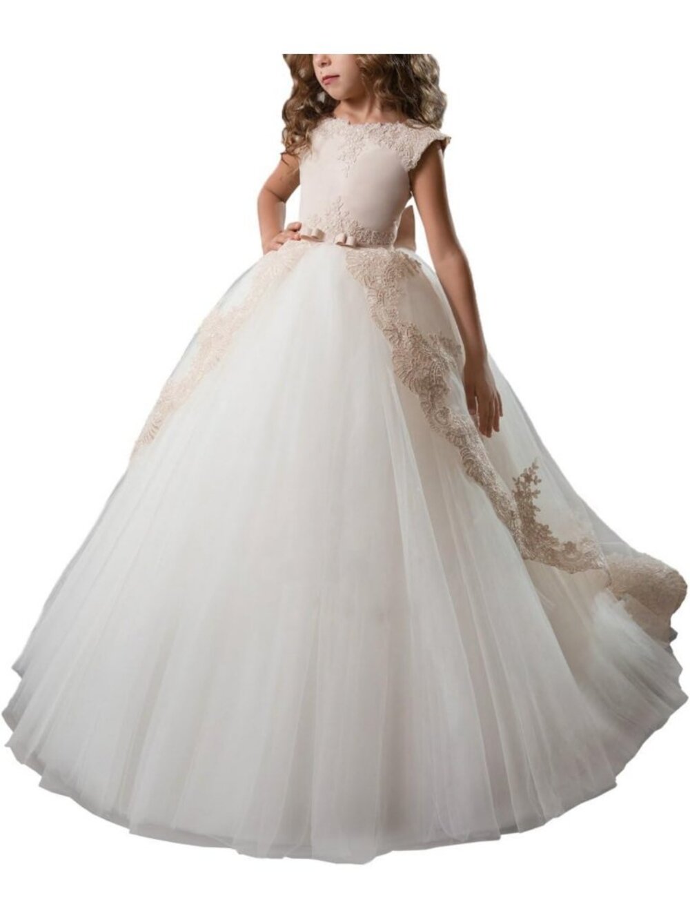 Puffy Long Flower Girl Dress - Elegant Ball Gown for Weddings & First Communion